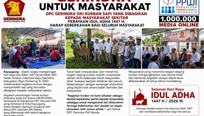 “Gerindra untuk Masyarakat” – DPC Gerindra OKI Kurban Sapi yang Dibagikan kepada Masyarakat Sekitar