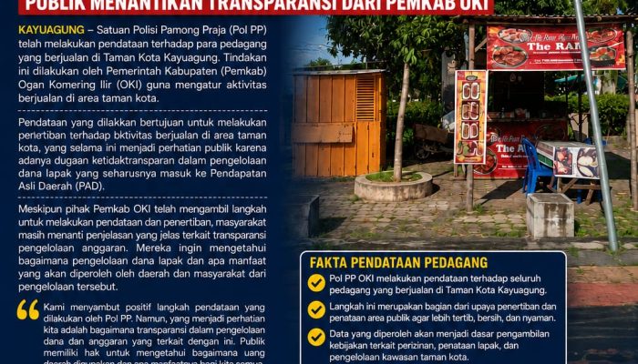 Pol PP Lakukan Pendataan Pedagang di Taman Kota Kayuagung – Publik Menantikan Transparansi dari Pemkab OKI