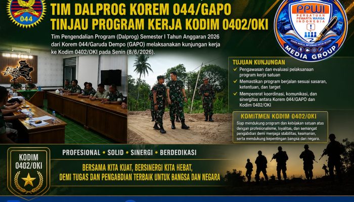 Perkuat Profesionalisme Satuan, Tim Dalprog Korem 044/GAPO Tinjau Program Kerja Kodim 0402/OKI