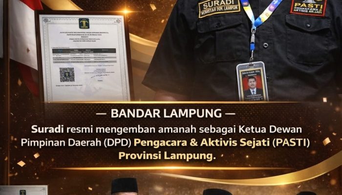 Suradi Resmi Menjabat Ketua DPD Pengacara & Aktivis Sejati (PASTI) Provinsi Lampung