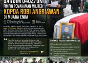 Penuh Khidmat, Dandim 0402/OKI Pimpin Pemakaman Militer Kopda Robi Angriawan di Muara Enim