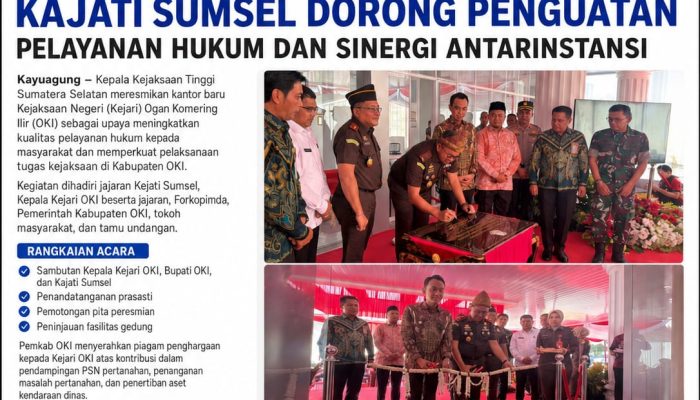 Peresmian Kantor Baru Kejari OKI, Kajati Sumsel Dorong Penguatan Pelayanan Hukum dan Sinergi Antarinstansi