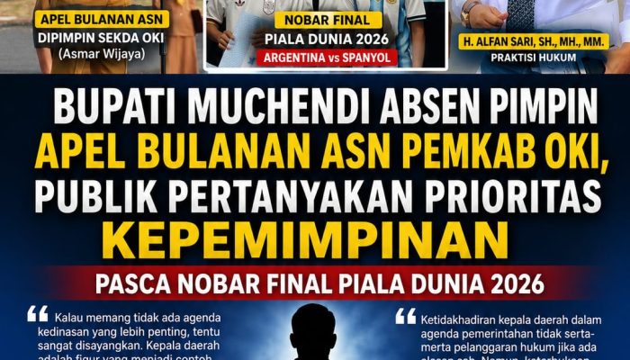 Bupati Muchendi Absen Pimpin Apel Bulanan ASN Pemkab OKI, Publik Pertanyakan Prioritas Kepemimpinan Pasca Nobar Final Piala Dunia 2026