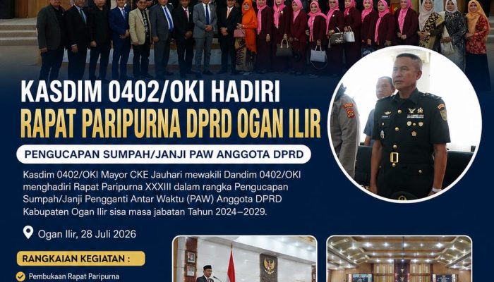 Kasdim 0402/OKI Hadiri Rapat Paripurna Pengucapan Sumpah/Janji PAW Anggota DPRD Kabupaten Ogan Ilir