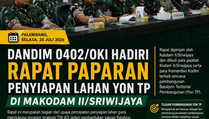 Dandim 0402/OKI Hadiri Rapat Paparan Penyiapan Lahan Yon TP di Makodam II/Sriwijaya