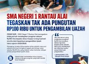 SMA Negeri 1 Rantau Alai Tegaskan Tak Ada Pungutan Rp100 Ribu untuk Pengambilan Ijaza