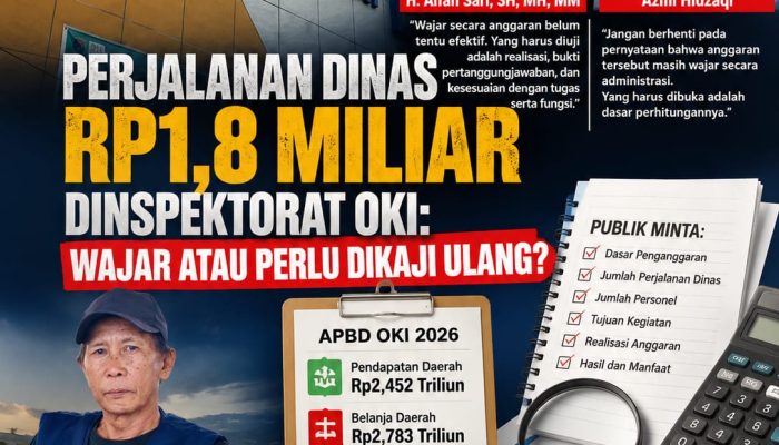 Inspektorat OKI Sebut Perjalanan Dinas Rp1,8 Miliar Wajar, Tokoh Masyarakat: Lukai Hati Rakyat, Aktivis Desak Transparansi dan Evaluasi Penggunaan Anggaran